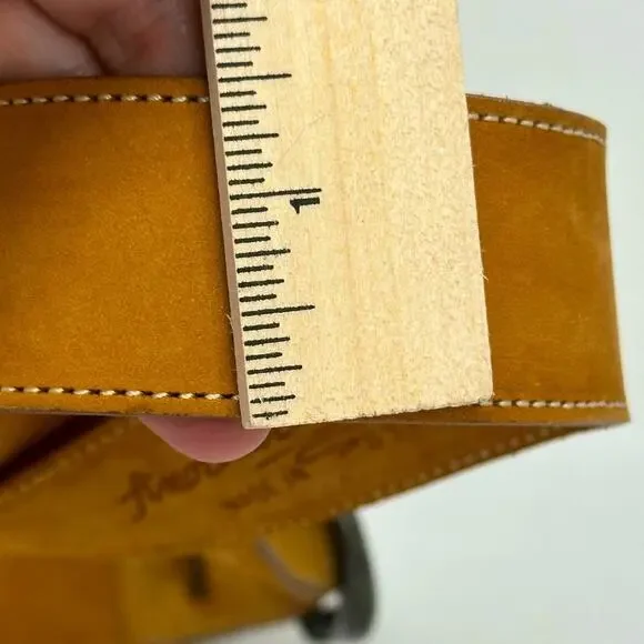 Calfskin Sturdy Soft Natural Color Brass Buckle Belt - TAN - Picture 7 of 7